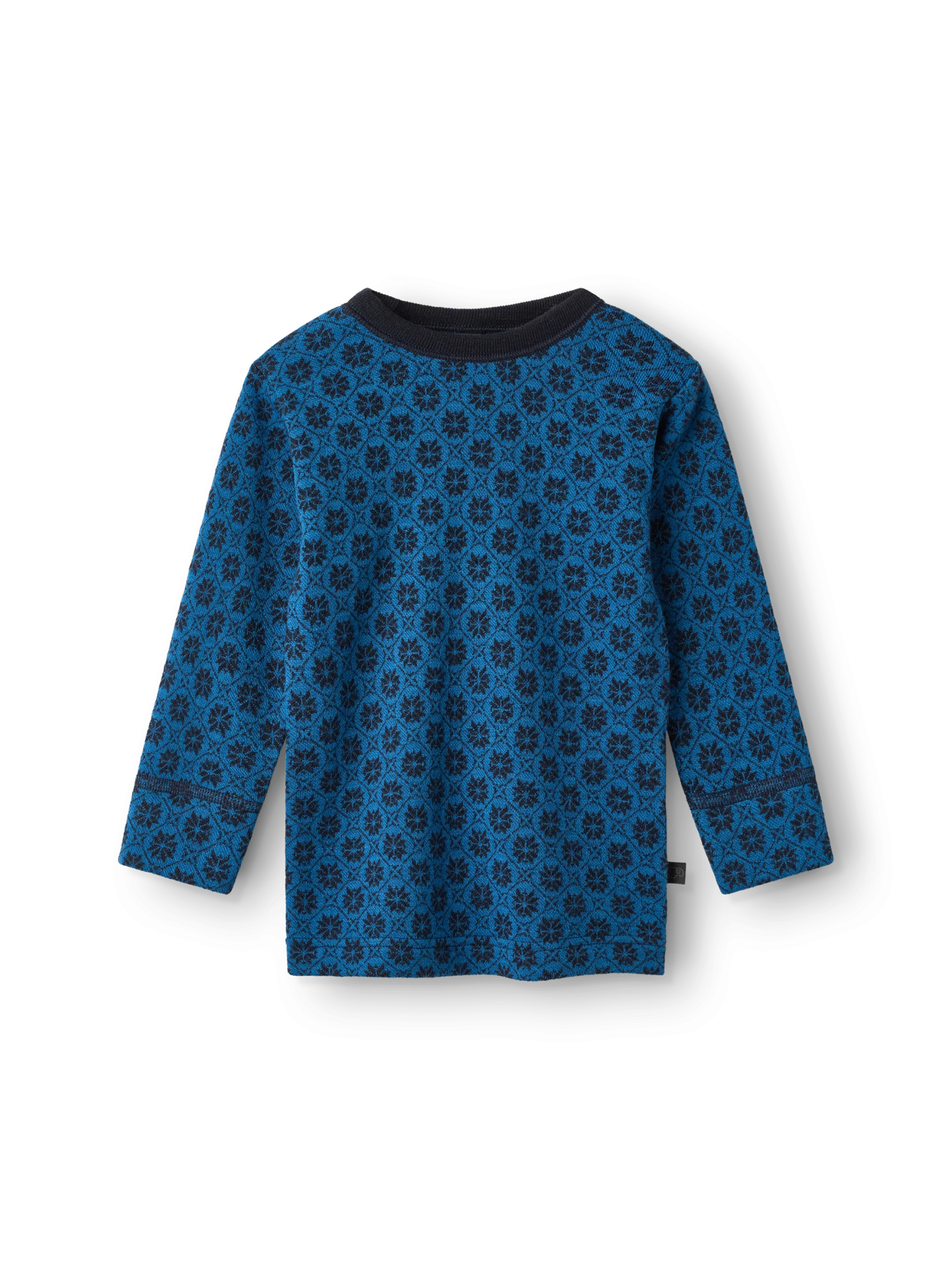 Bluse i merinould med nordisk mønster til baby