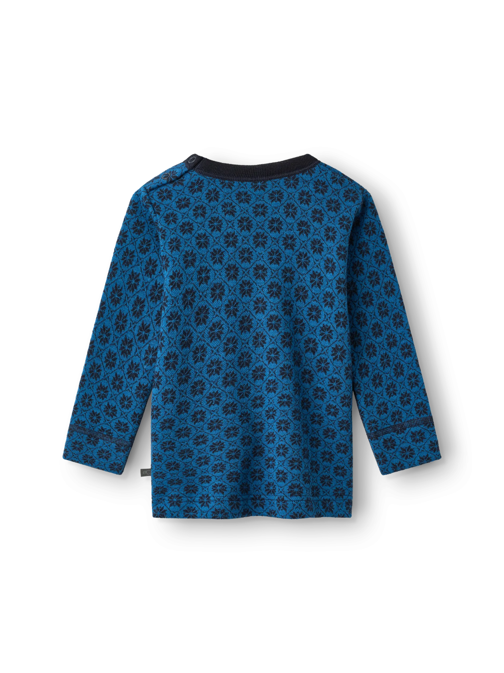 Bluse i merinould med nordisk mønster til baby