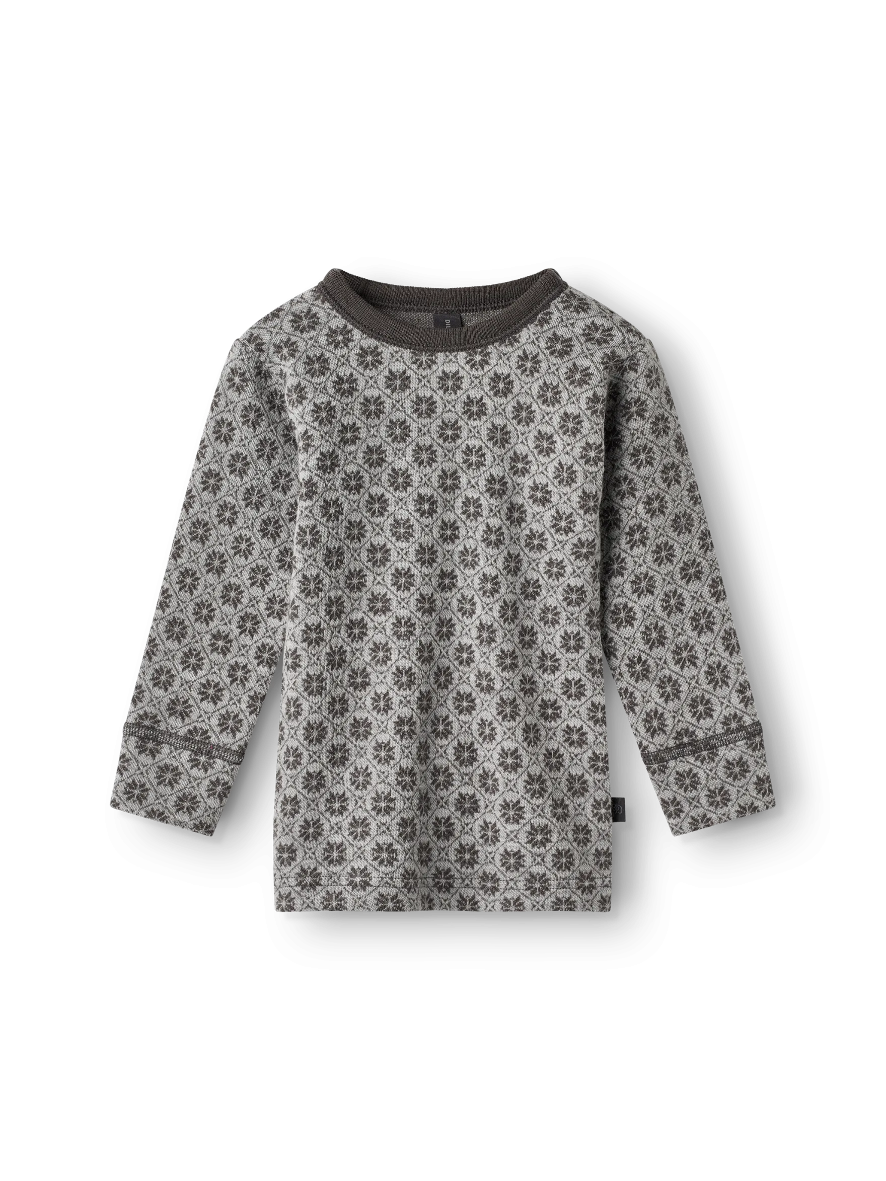 Bluse i merinould med nordisk mønster til baby