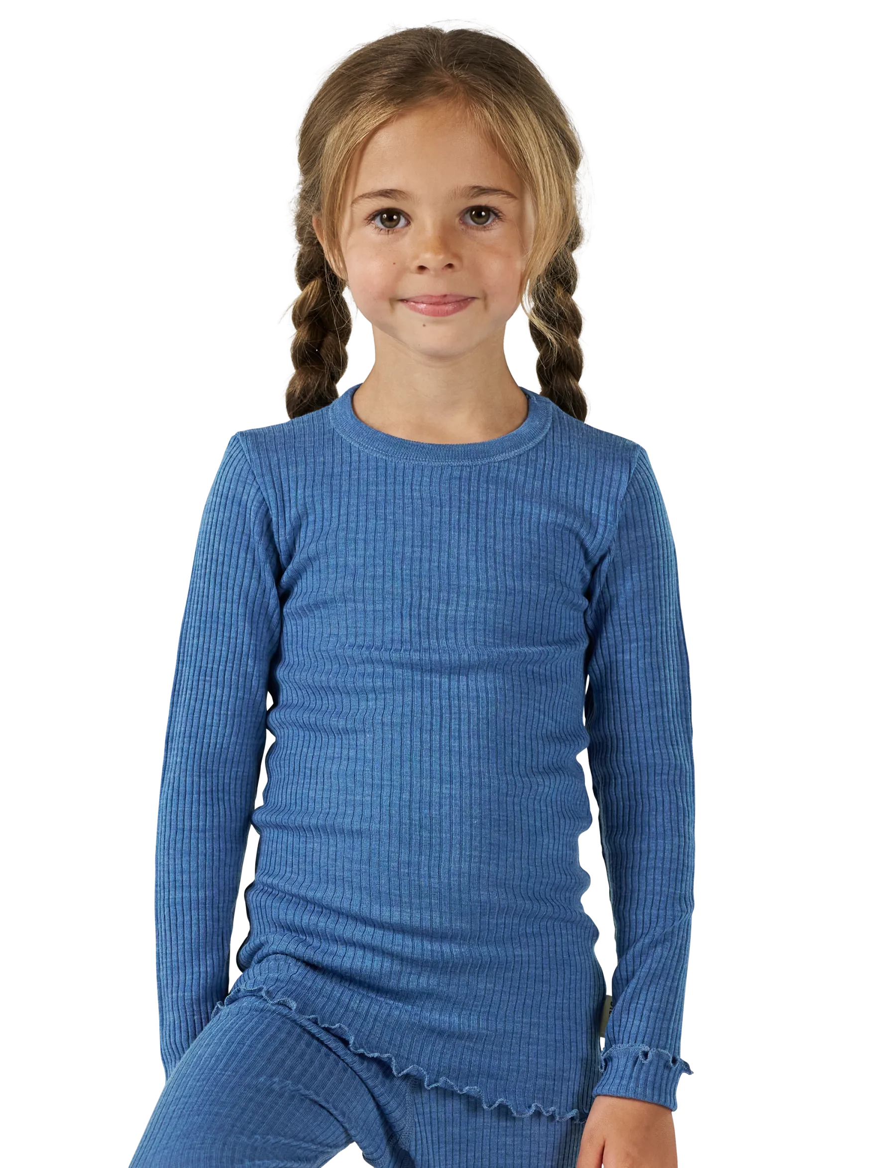 Bluse med bølgekanter i merinould til børn