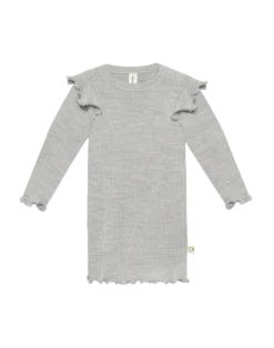 Bluse med flæser i merinould til baby