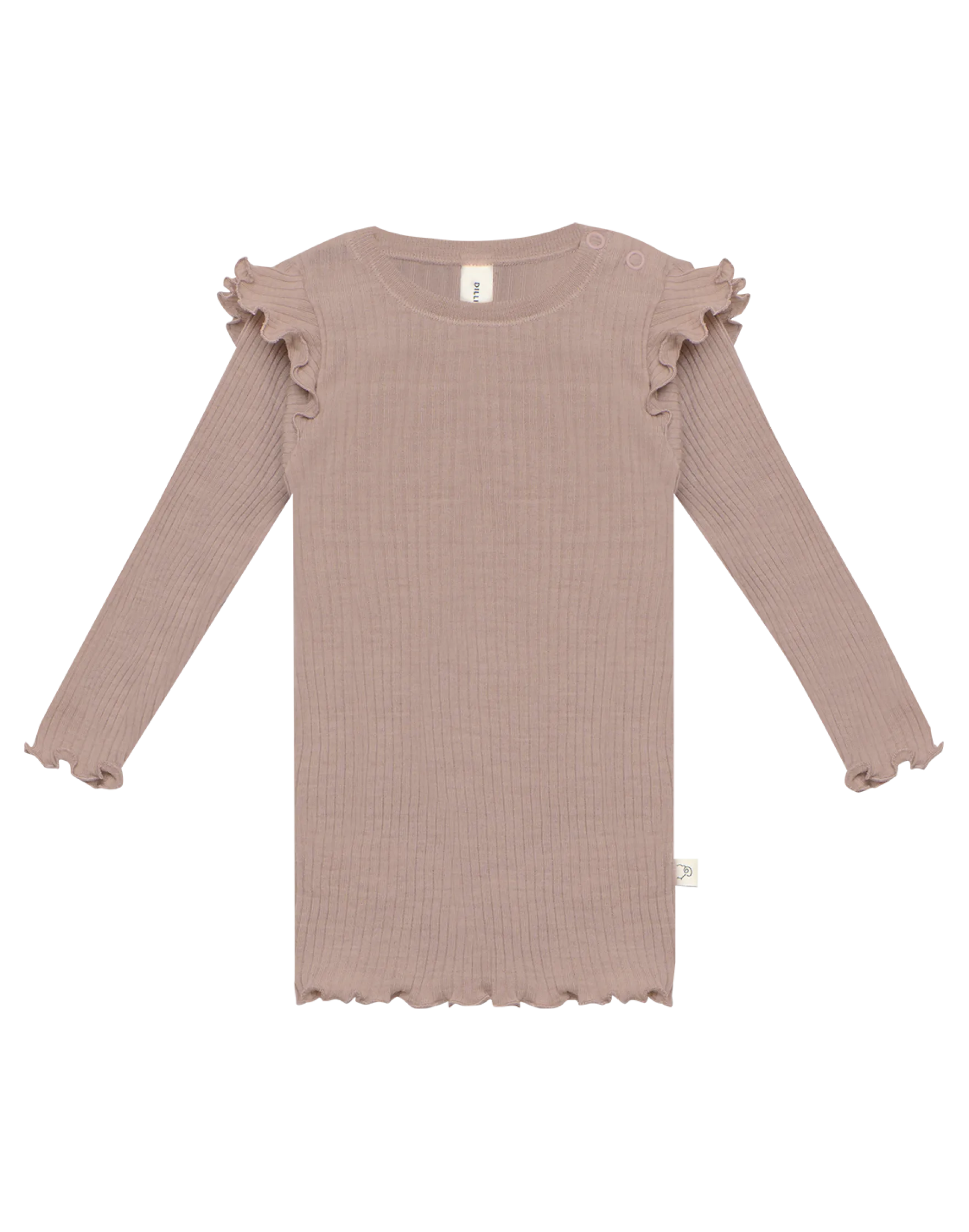 Bluse med flæser i merinould til baby