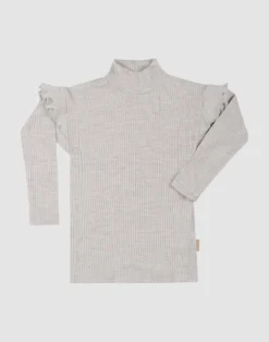 Bluse med flæser i merinould til børn