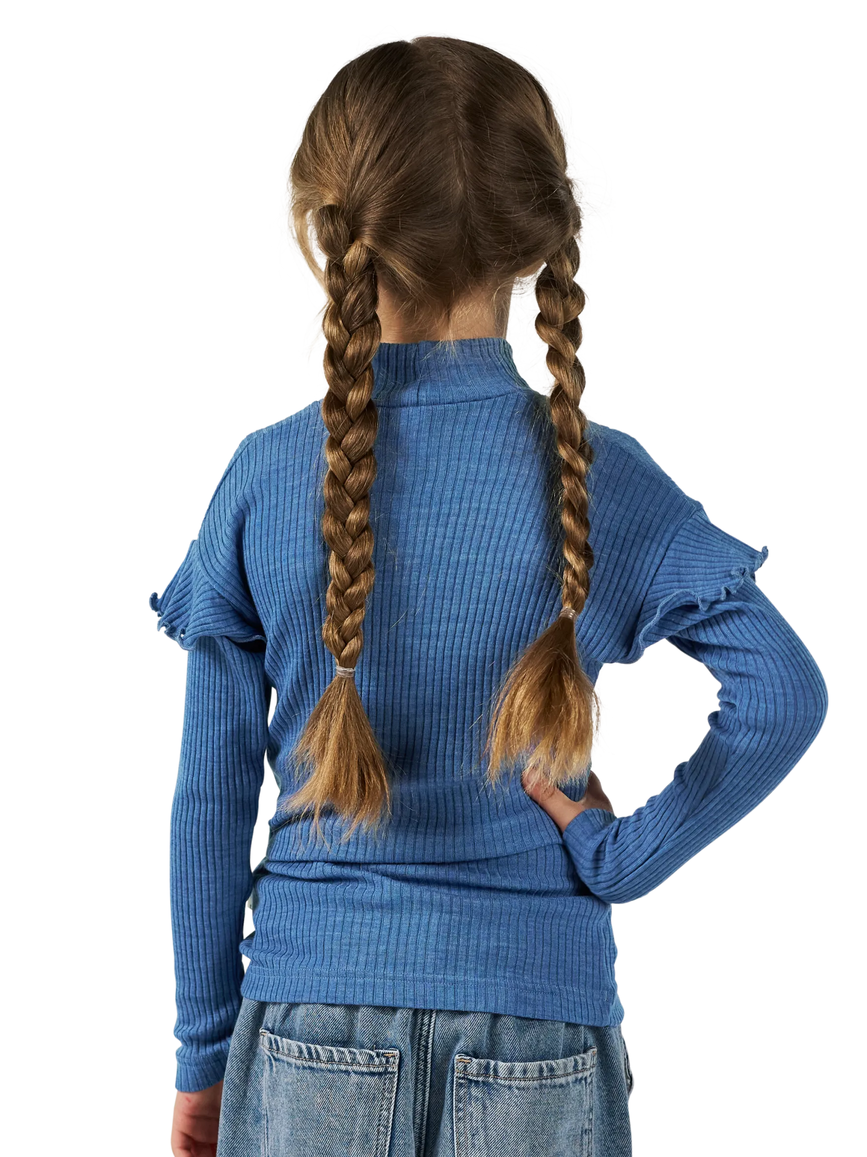 Bluse med flæser i merinould til børn