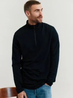 Bluse med half-zip i merinould til mænd