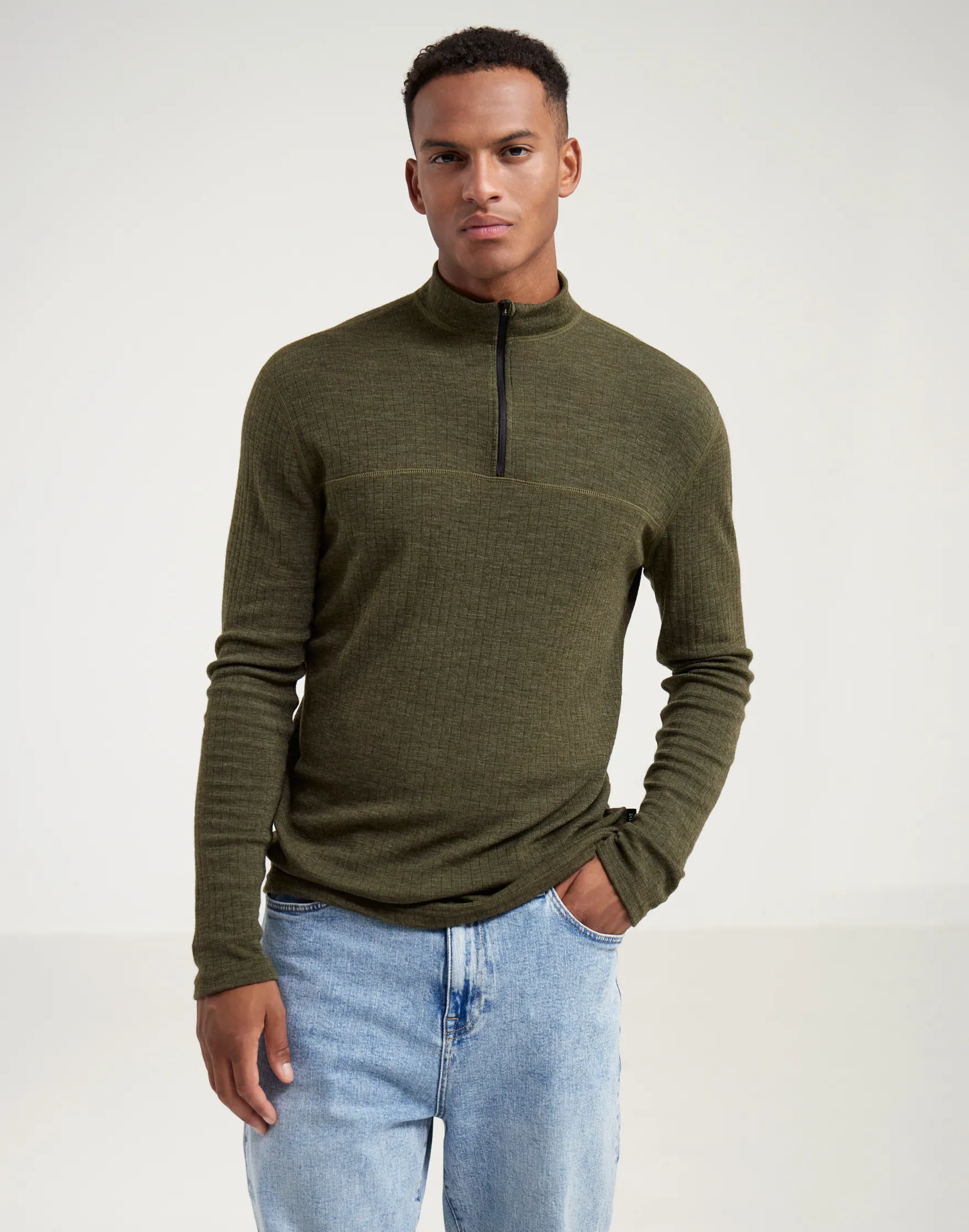 Bluse med half-zip til mænd