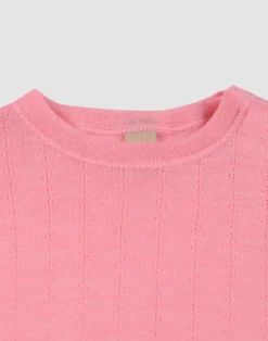 Bluse med hulmønster i merinould/silke til baby