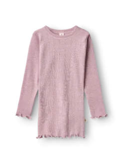 Bluse med hulmønster i merinould/silke til baby
