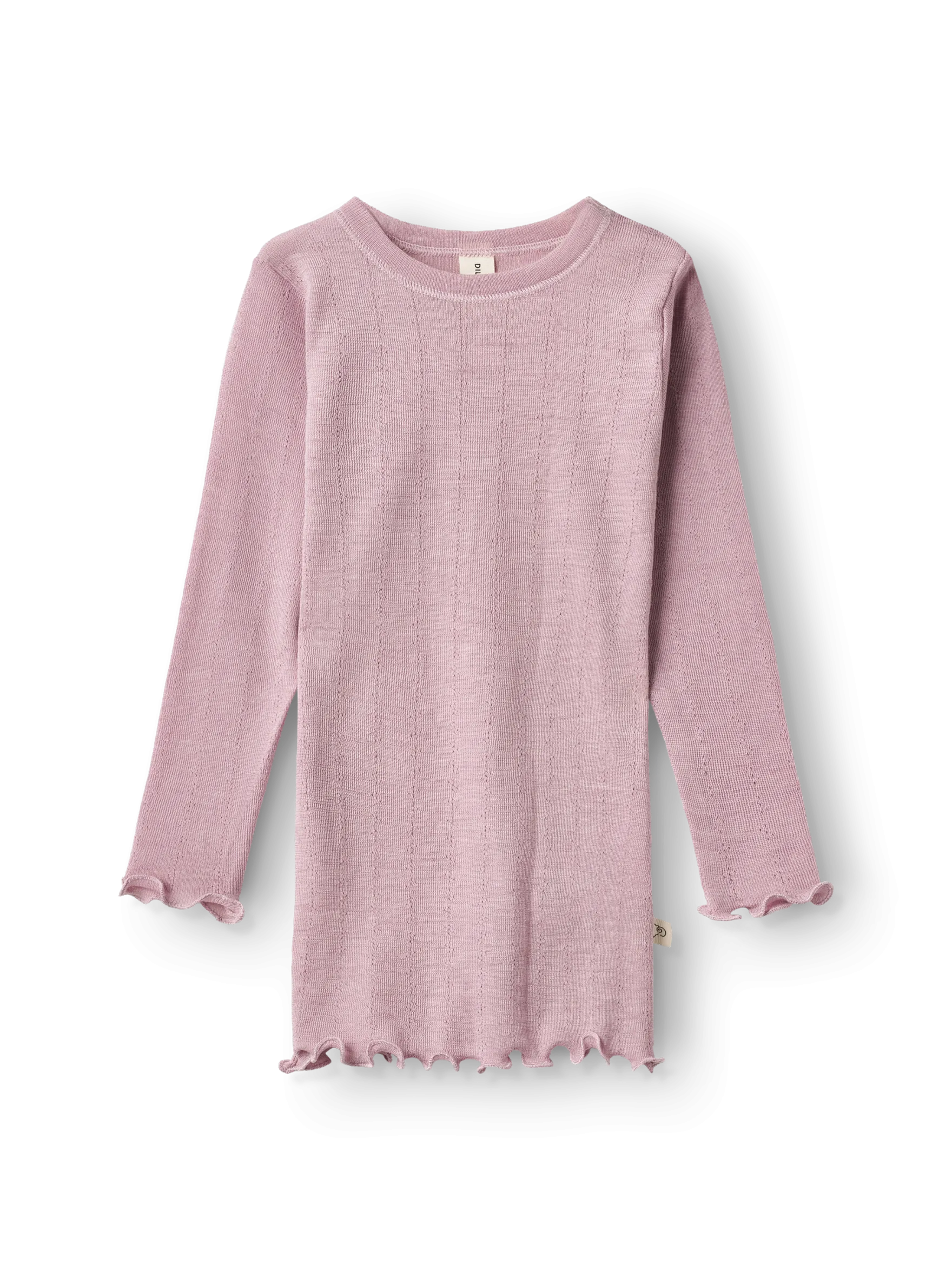 Bluse med hulmønster i merinould/silke til baby
