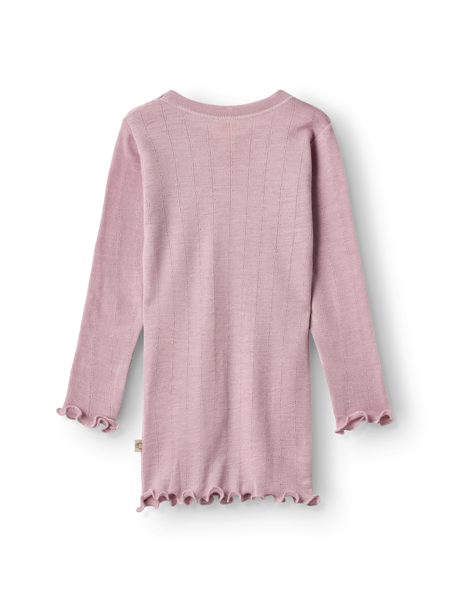 Bluse med hulmønster i merinould/silke til baby