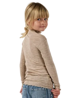 Bluse med hulmønster i merinould/silke til børn