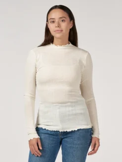 Bluse med hulmønster i merinould/silke til kvinder