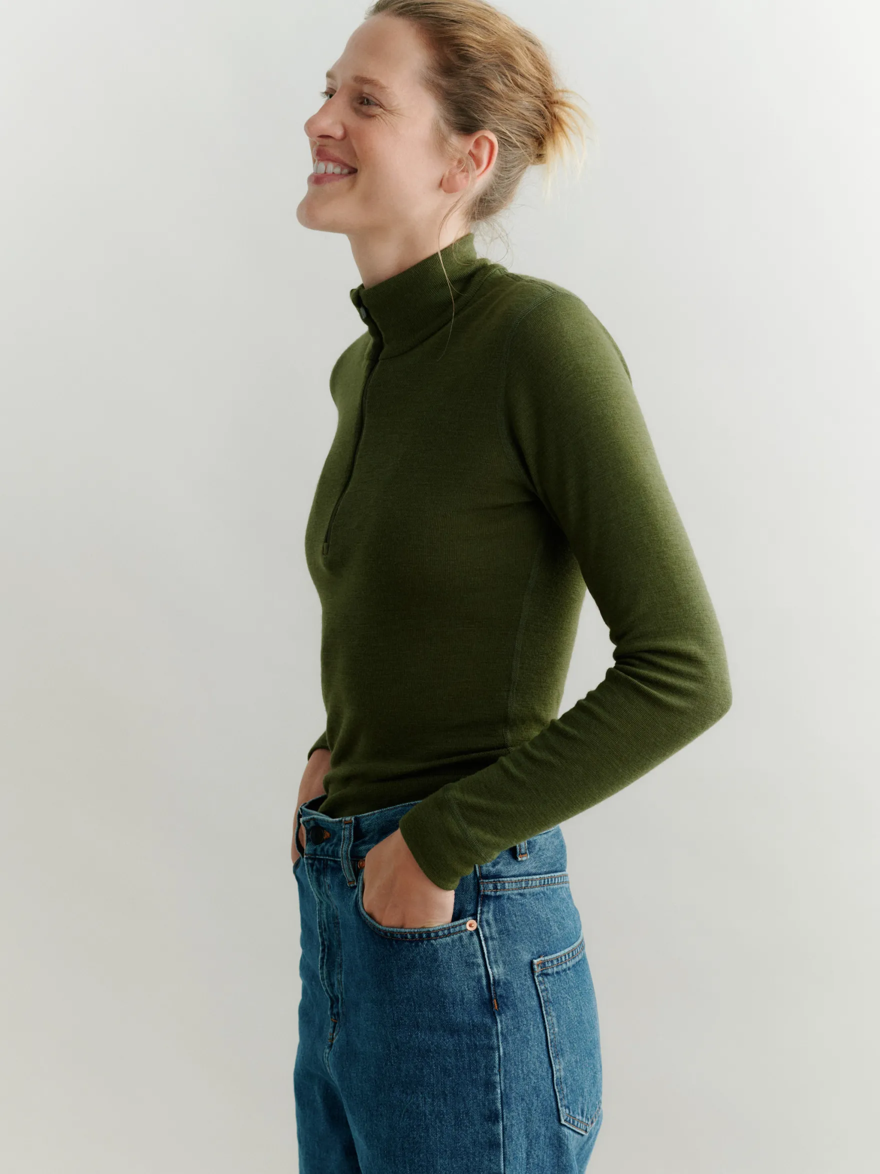 Bluse med lynlås i merinould til kvinder