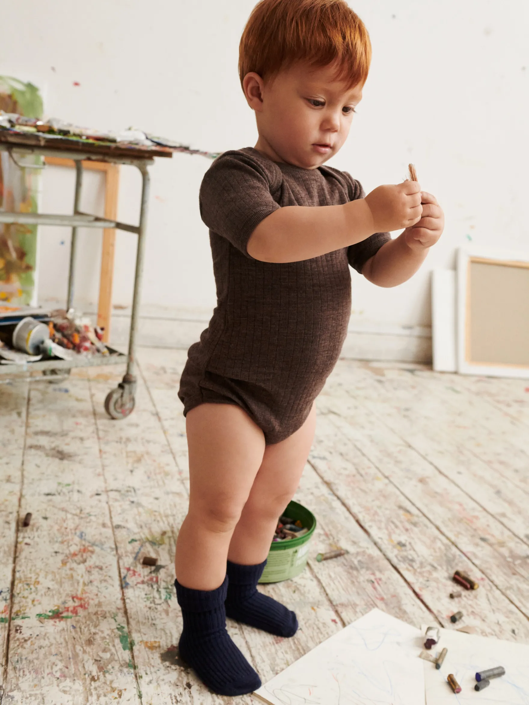Body i merinould med korte ærmer til baby