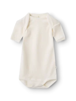 Body med korte ærmer i merinould til baby