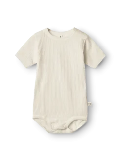 Body med korte ærmer i merinould til baby