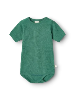 Body med korte ærmer i merinould til baby