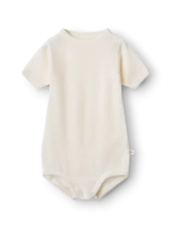 Body med korte ærmer i merinould/silke til baby