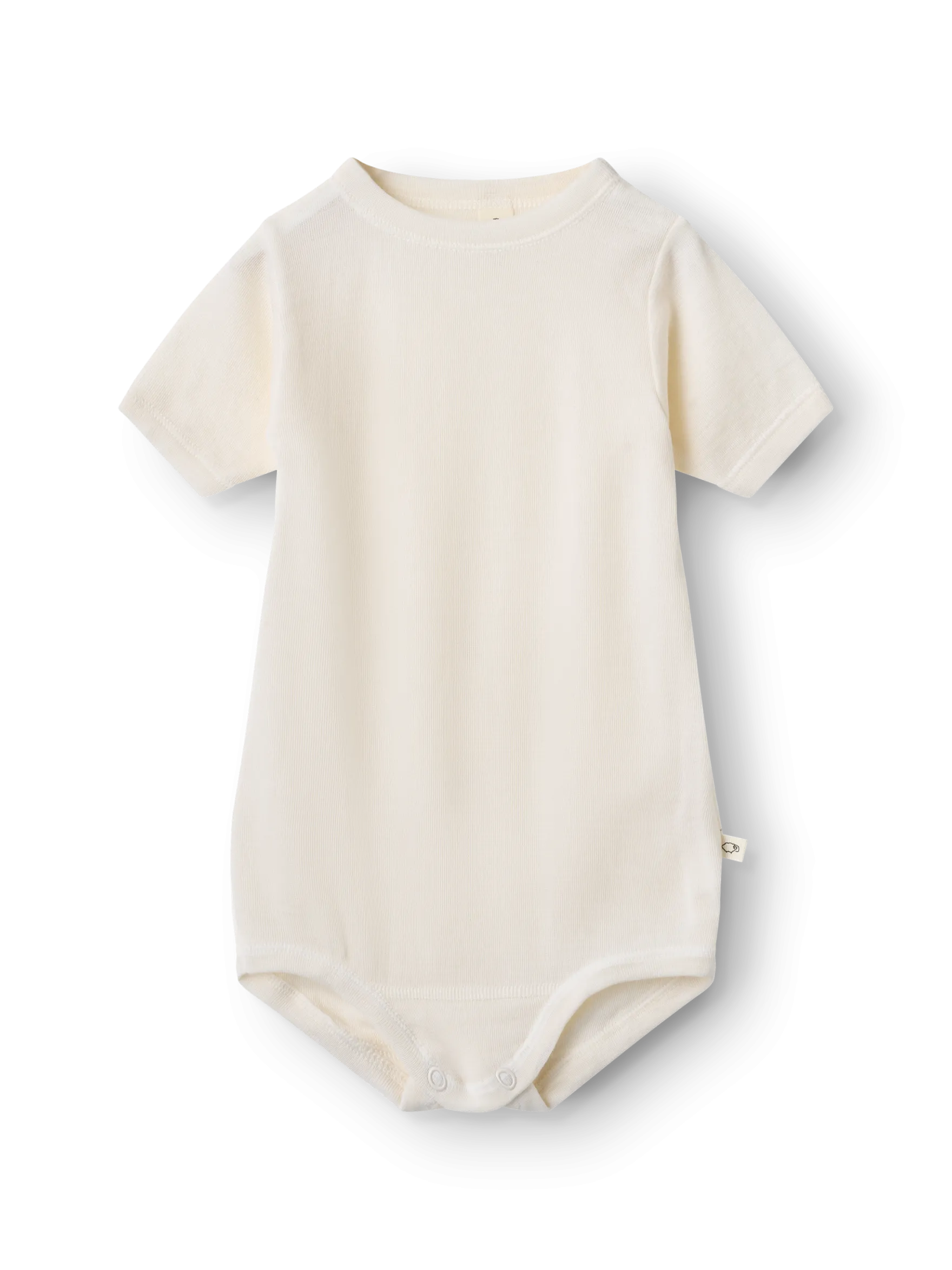 Body med korte ærmer i merinould/silke til baby