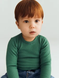 Body med lange ærmer i merinould til baby