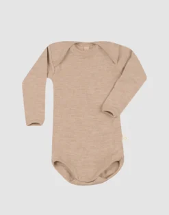 Body med lange ærmer i merinould til baby
