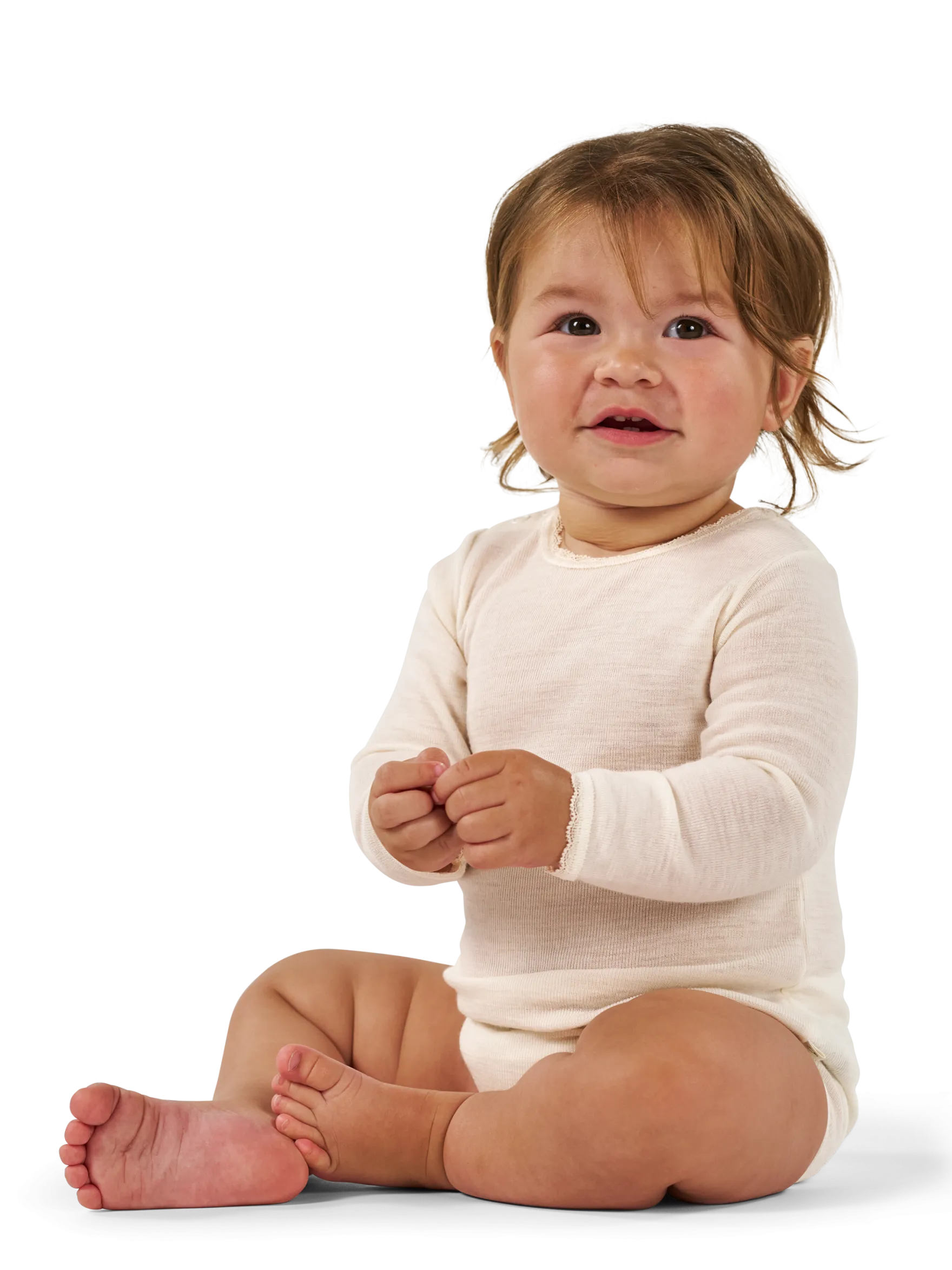 Body med lange ærmer i merinould til baby