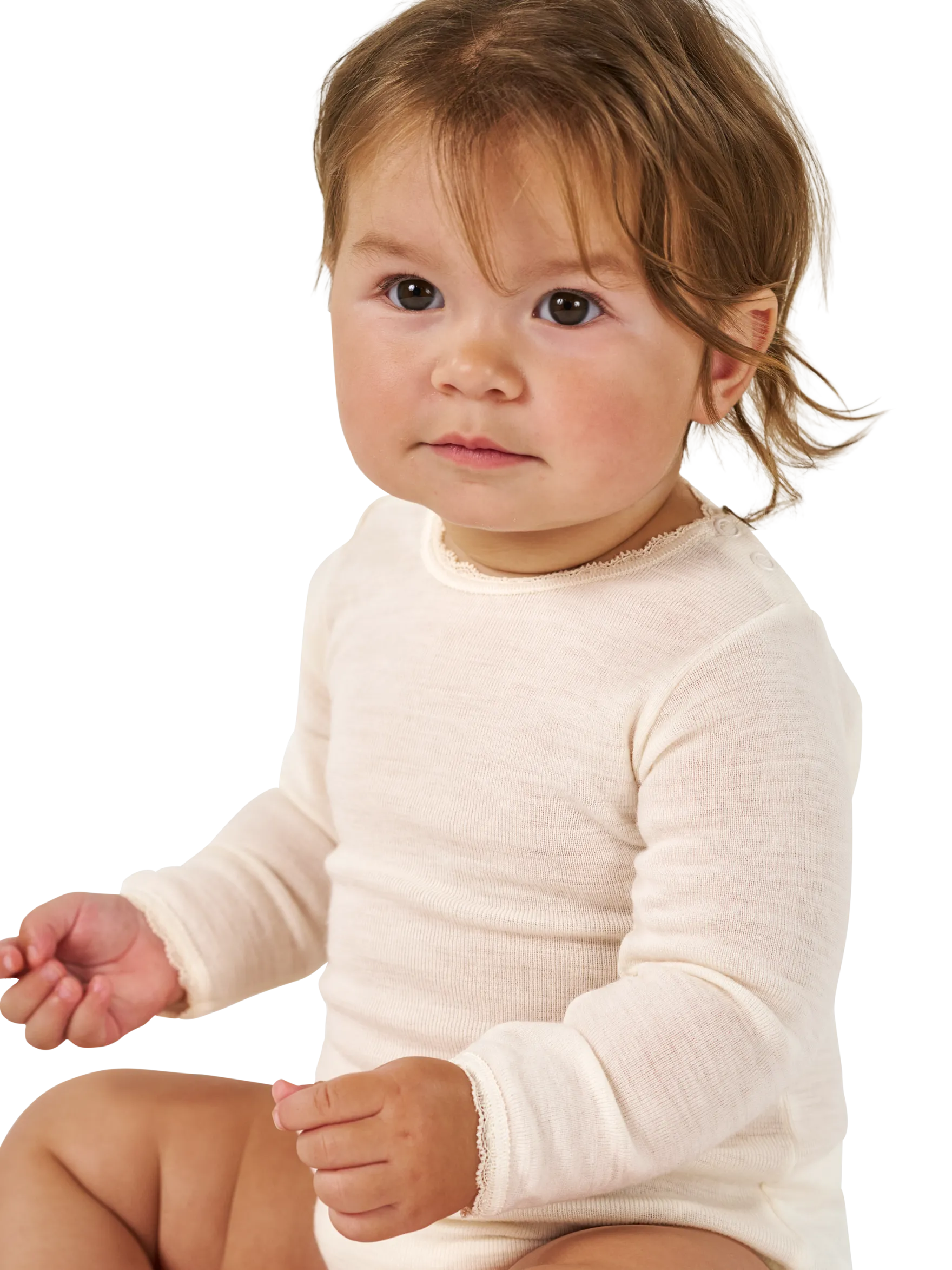 Body med lange ærmer i merinould til baby