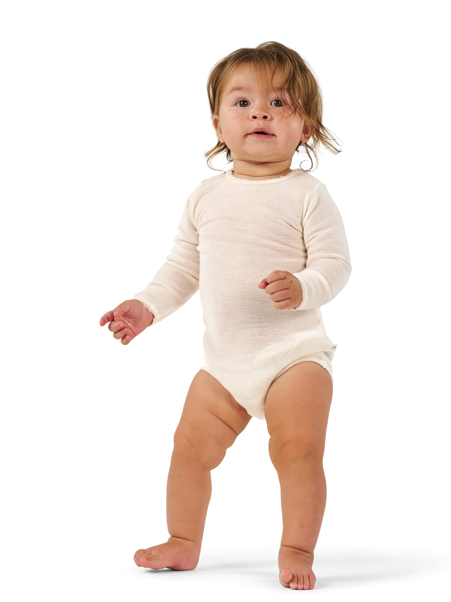 Body med lange ærmer i merinould til baby
