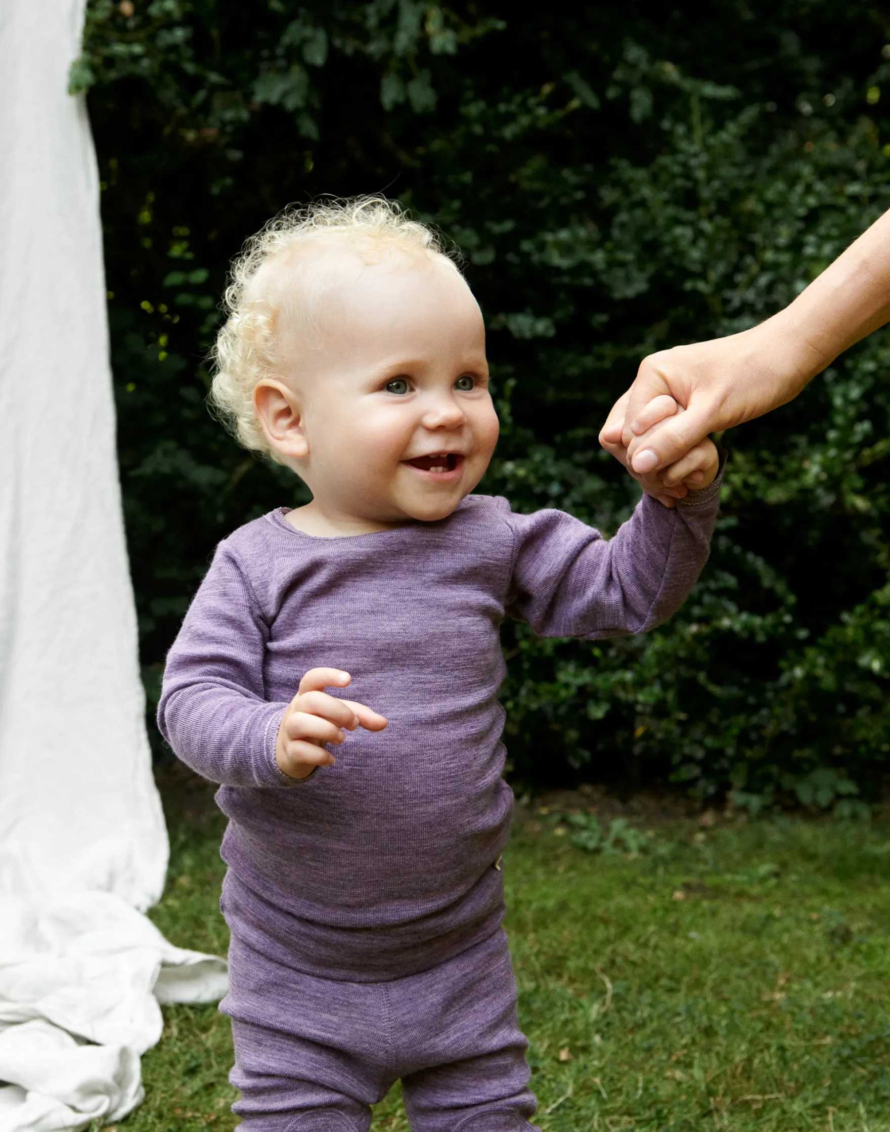 Body med lange ærmer i merinould til baby