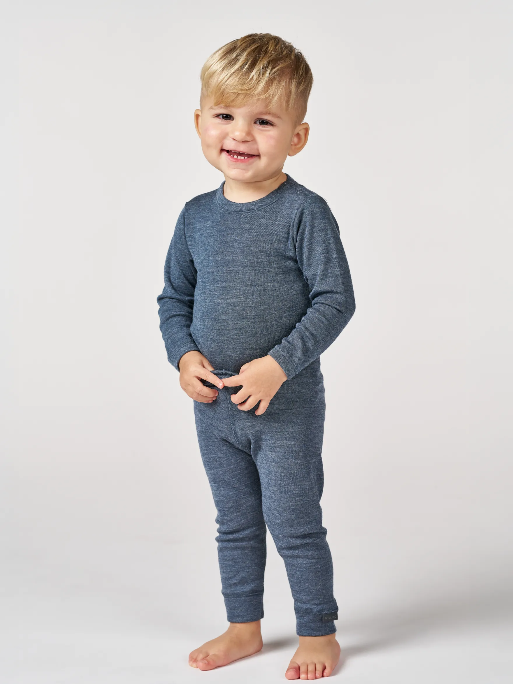 Body med lange ærmer i merinould/silke til baby