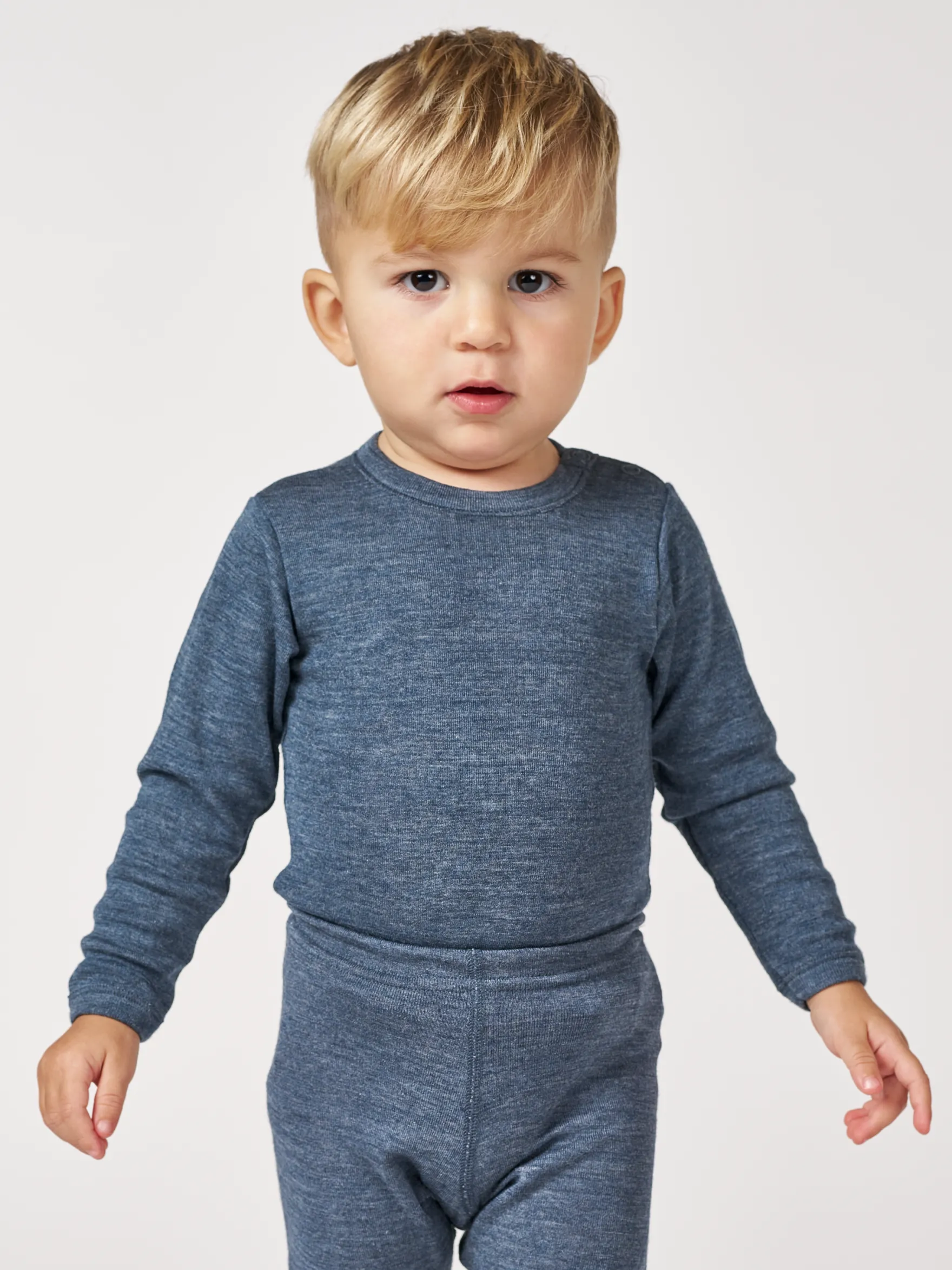 Body med lange ærmer i merinould/silke til baby