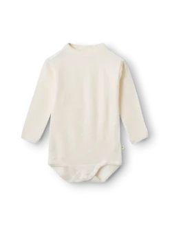 Body med lange ærmer i merinould/silke til baby