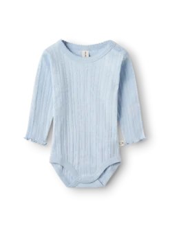 Body med lange ærmer med hulmønster i bomuld til baby