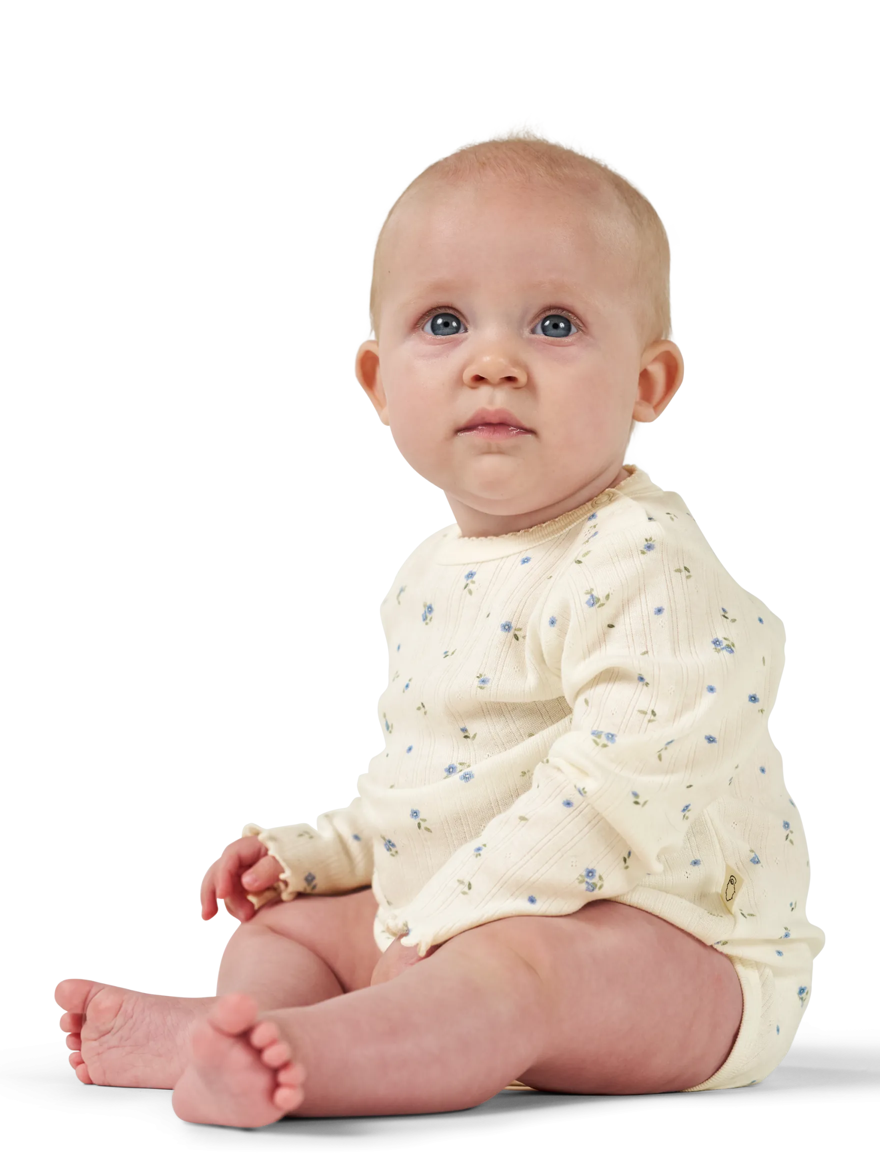Body med lange ærmer med hulmønster i bomuld til baby