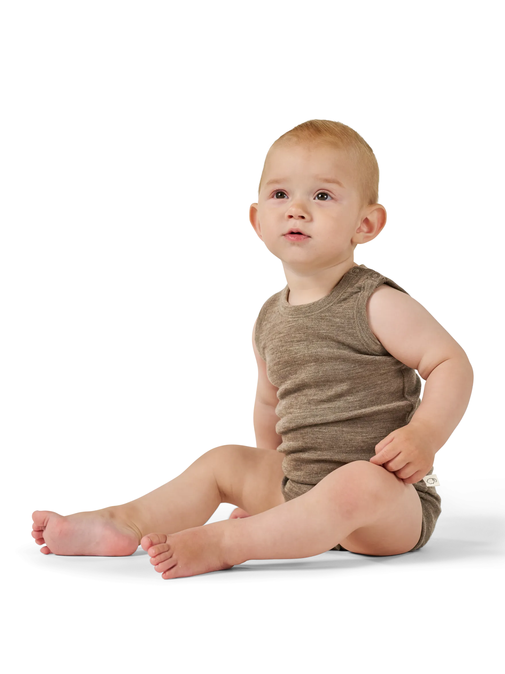 Body uden ærmer i merinould til baby