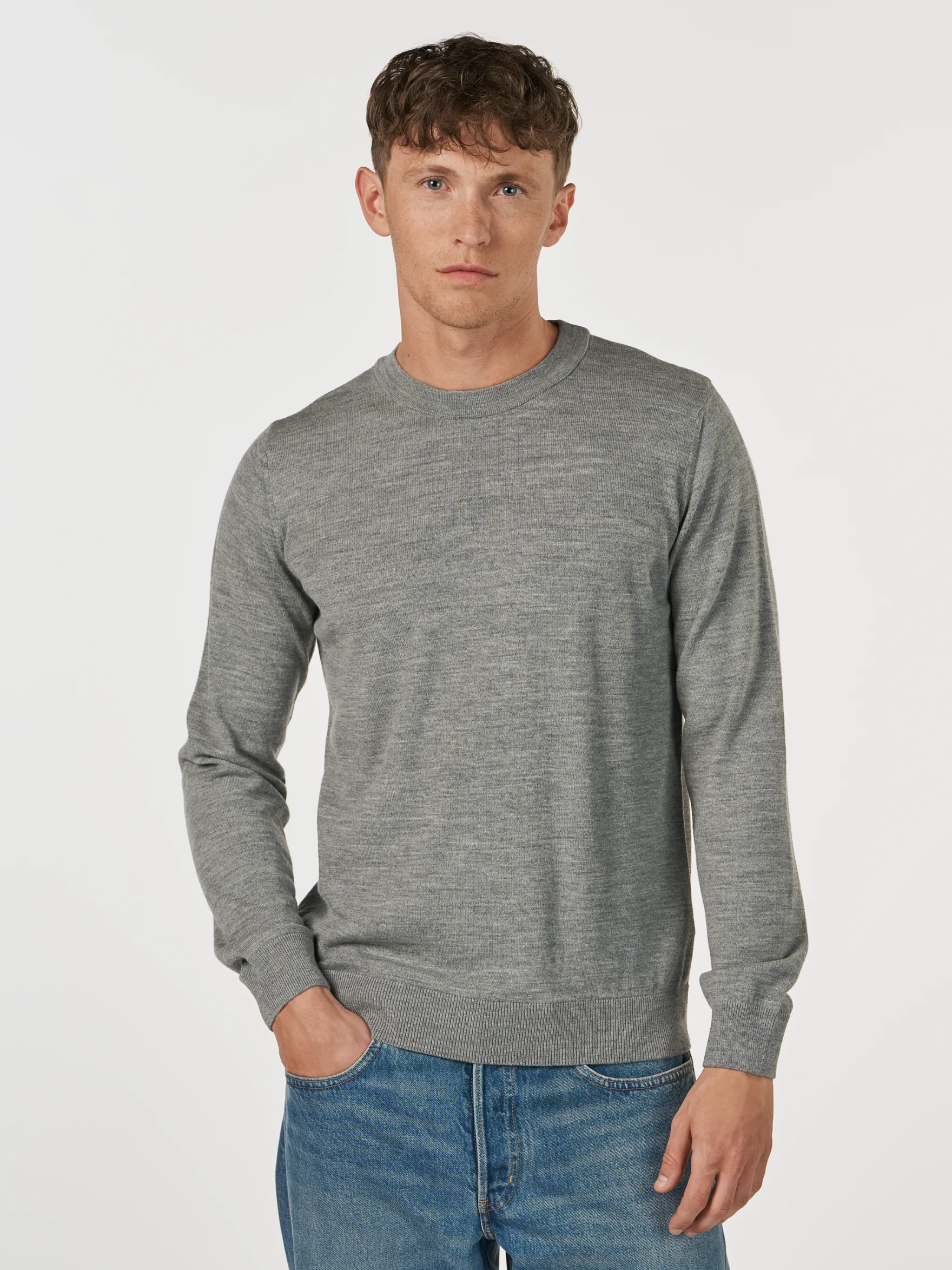 Crew neck i merinould til mænd