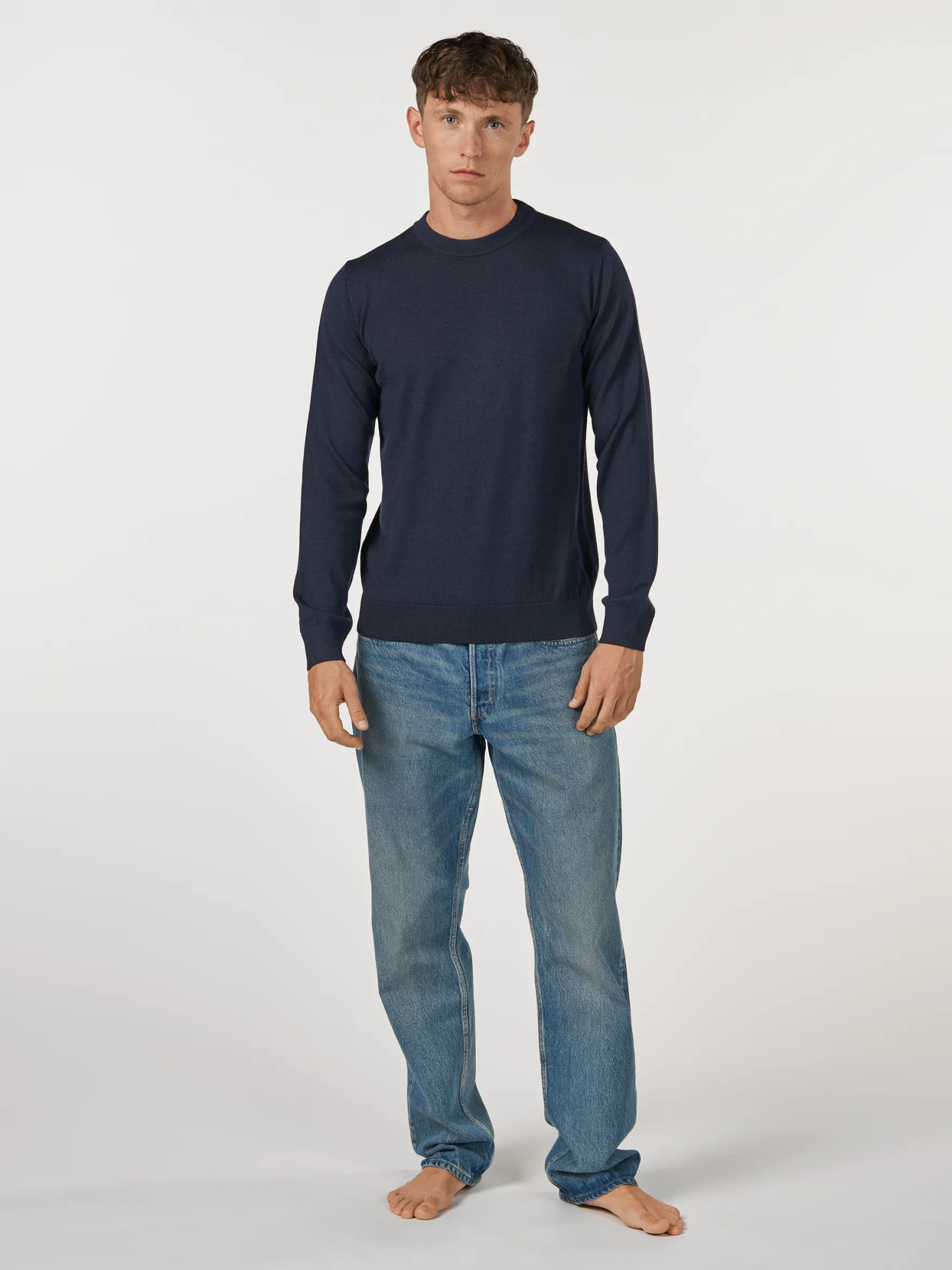 Crew neck i merinould til mænd