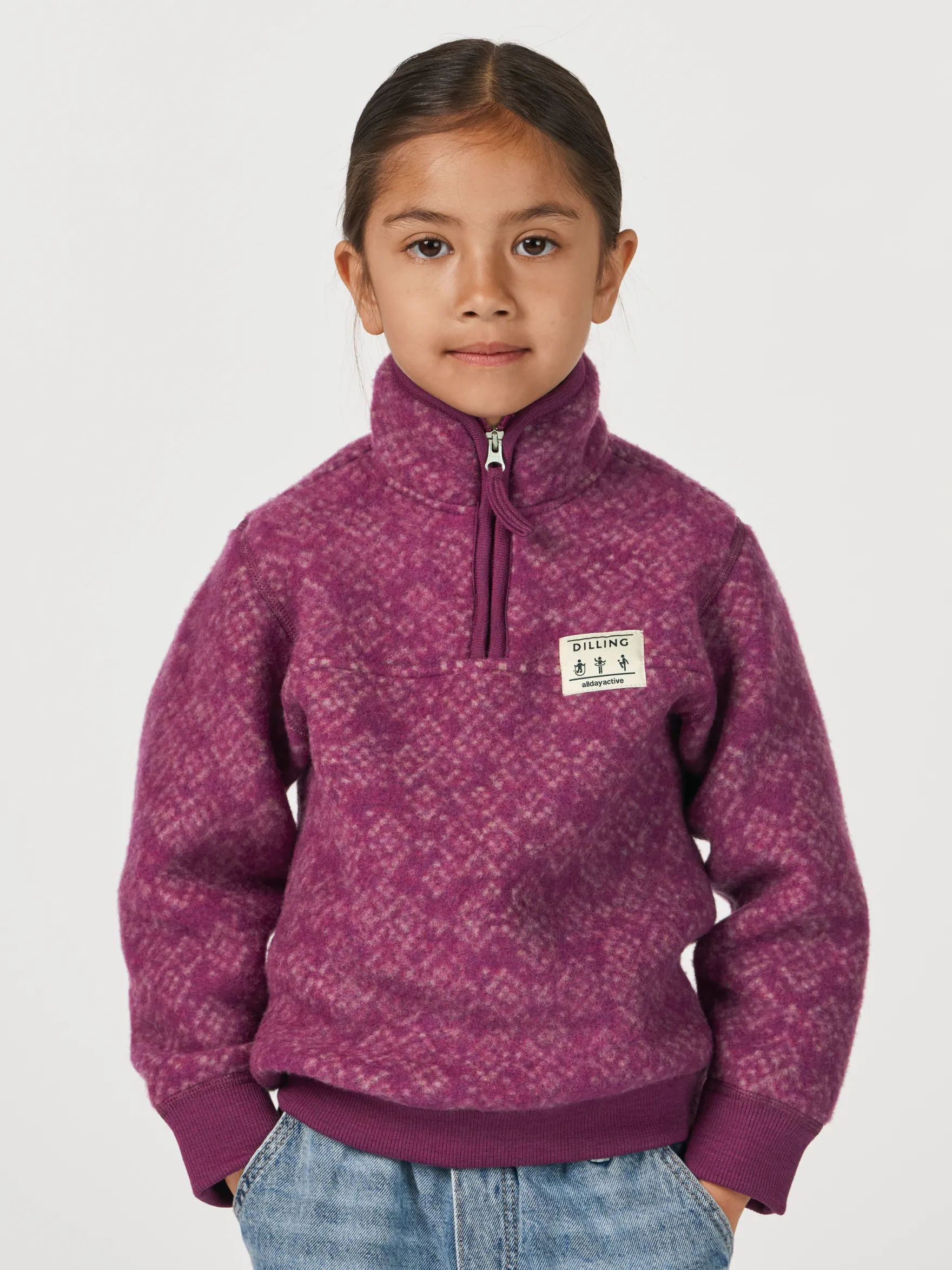 Half-zip jakke i merinouldfleece til børn