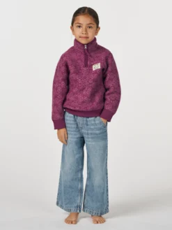 Half-zip jakke i merinouldfleece til børn