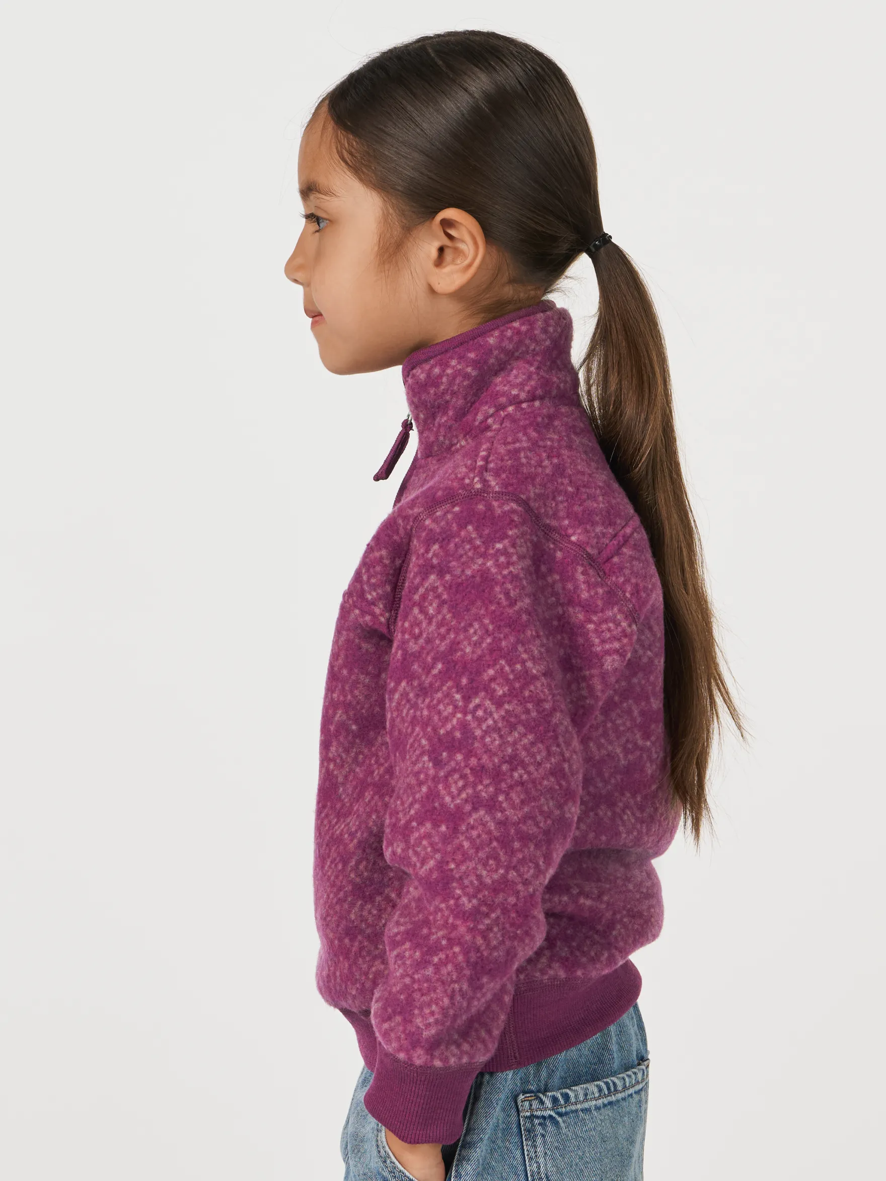 Half-zip jakke i merinouldfleece til børn