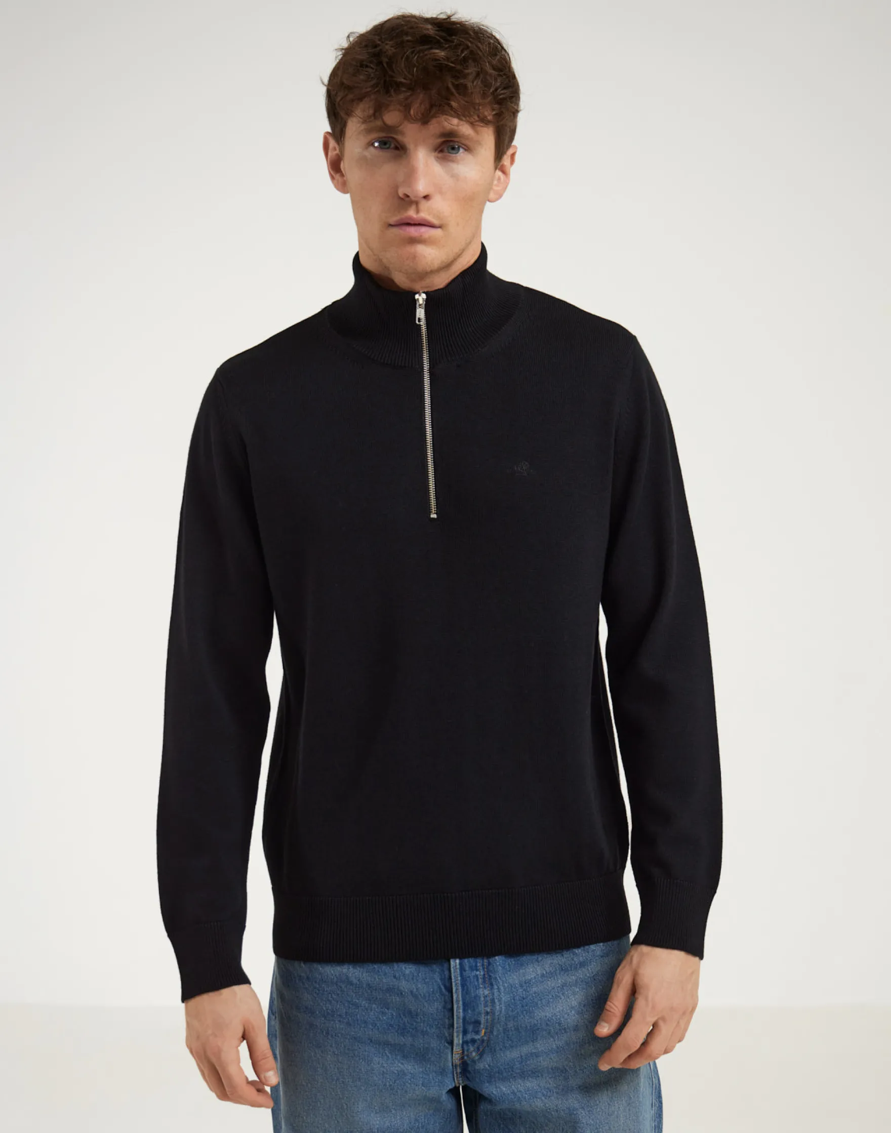 Half-zip trøje i merinould til mænd
