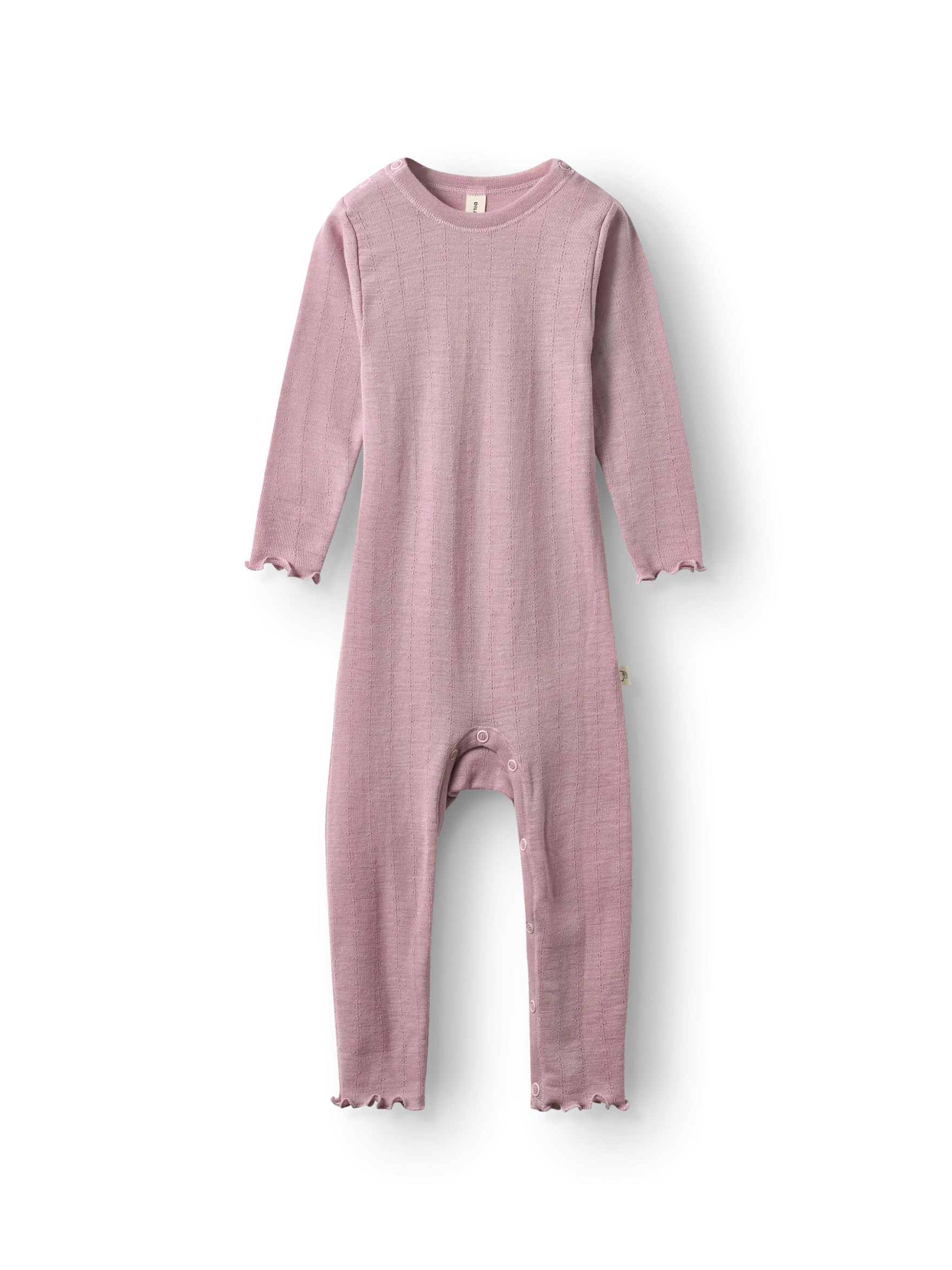 Heldragt med hulmønster i merinould/silke til baby