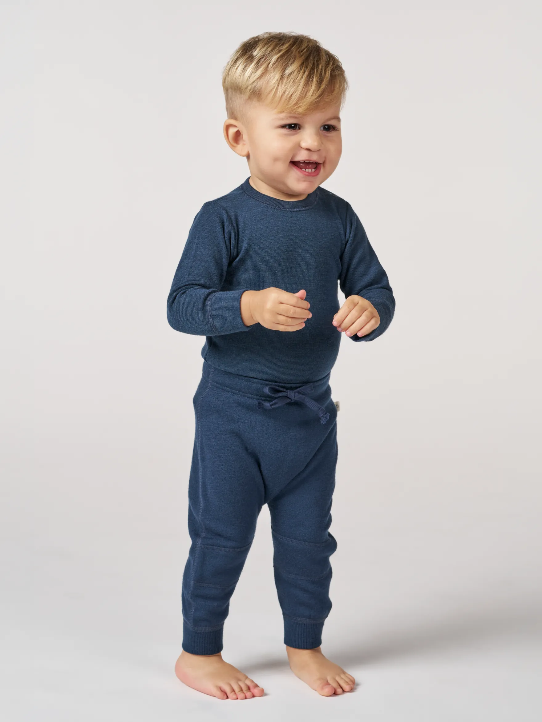 Joggers med knæpatch i merinouldfrotté til baby
