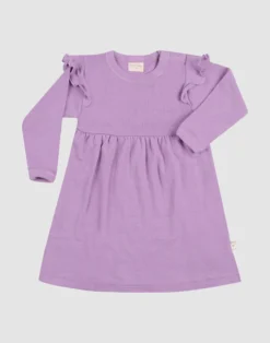 Kjole med flæser i merinould til baby