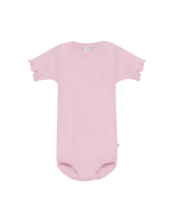 Kortærmet body med hulmønster i merinould/silke til baby
