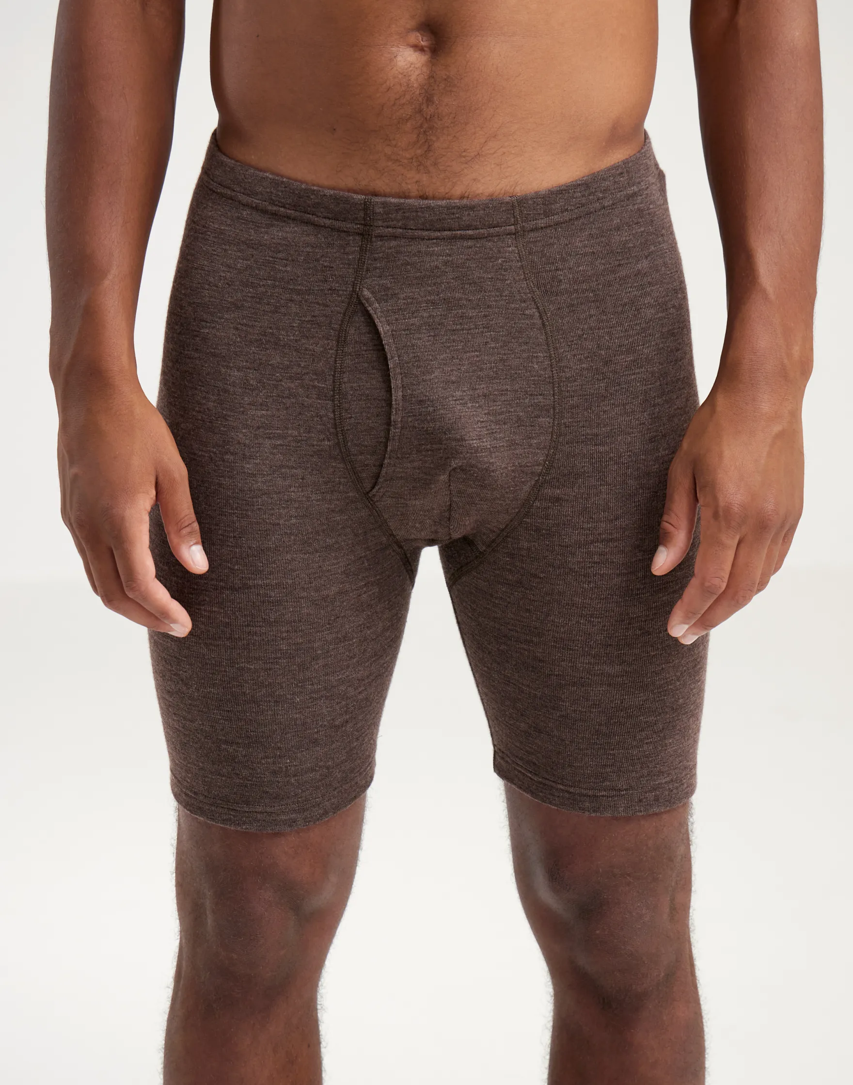 Lange boxershorts med gylp i merinould til mænd