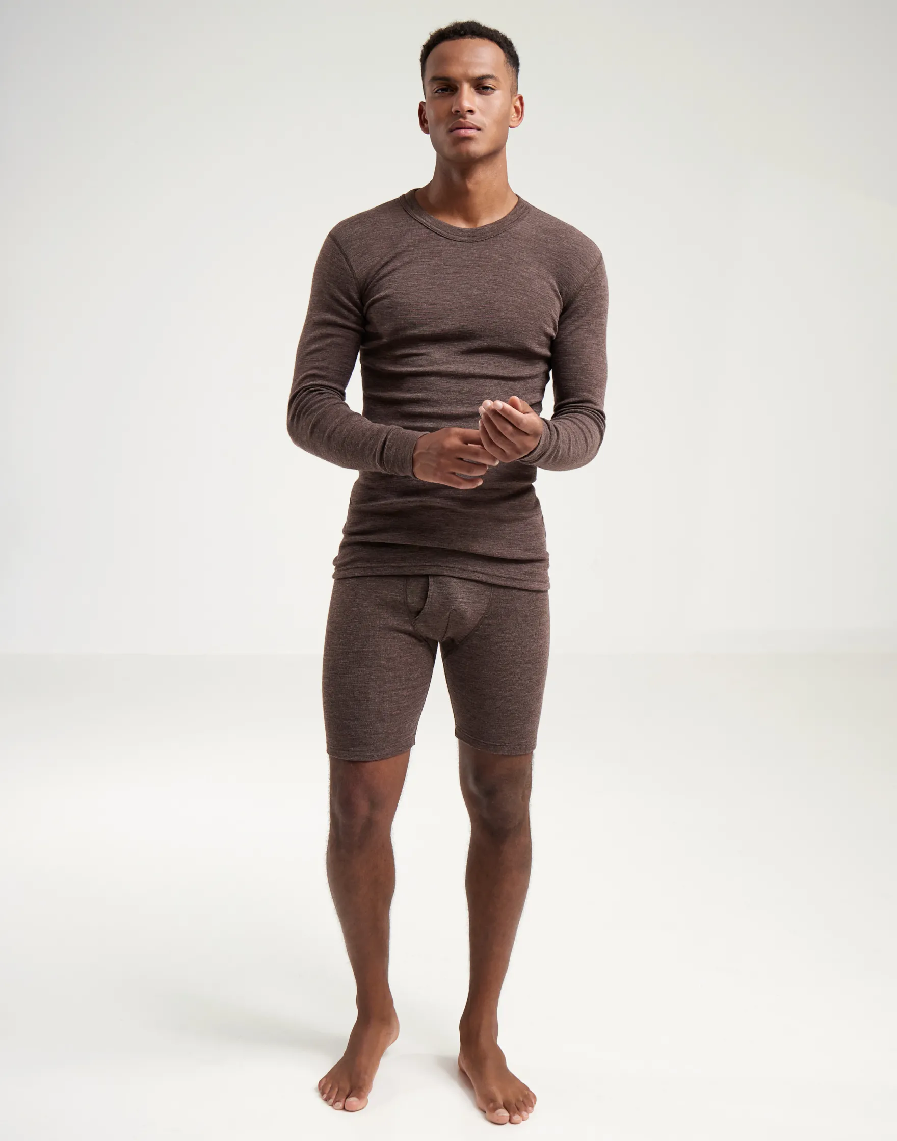 Lange boxershorts med gylp i merinould til mænd