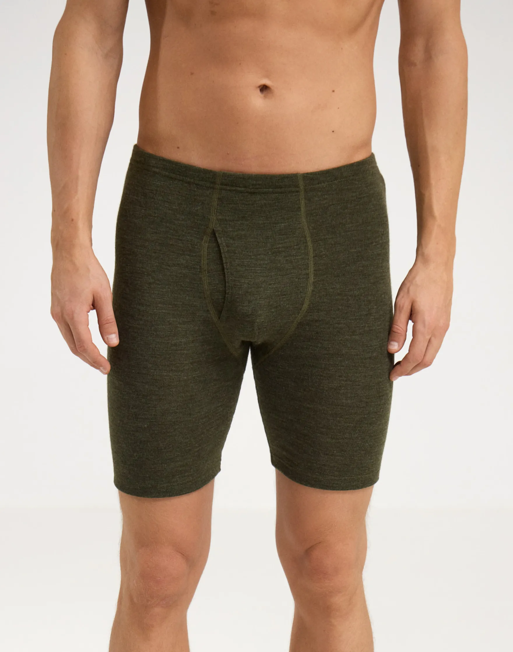 Lange boxershorts med gylp i merinould til mænd
