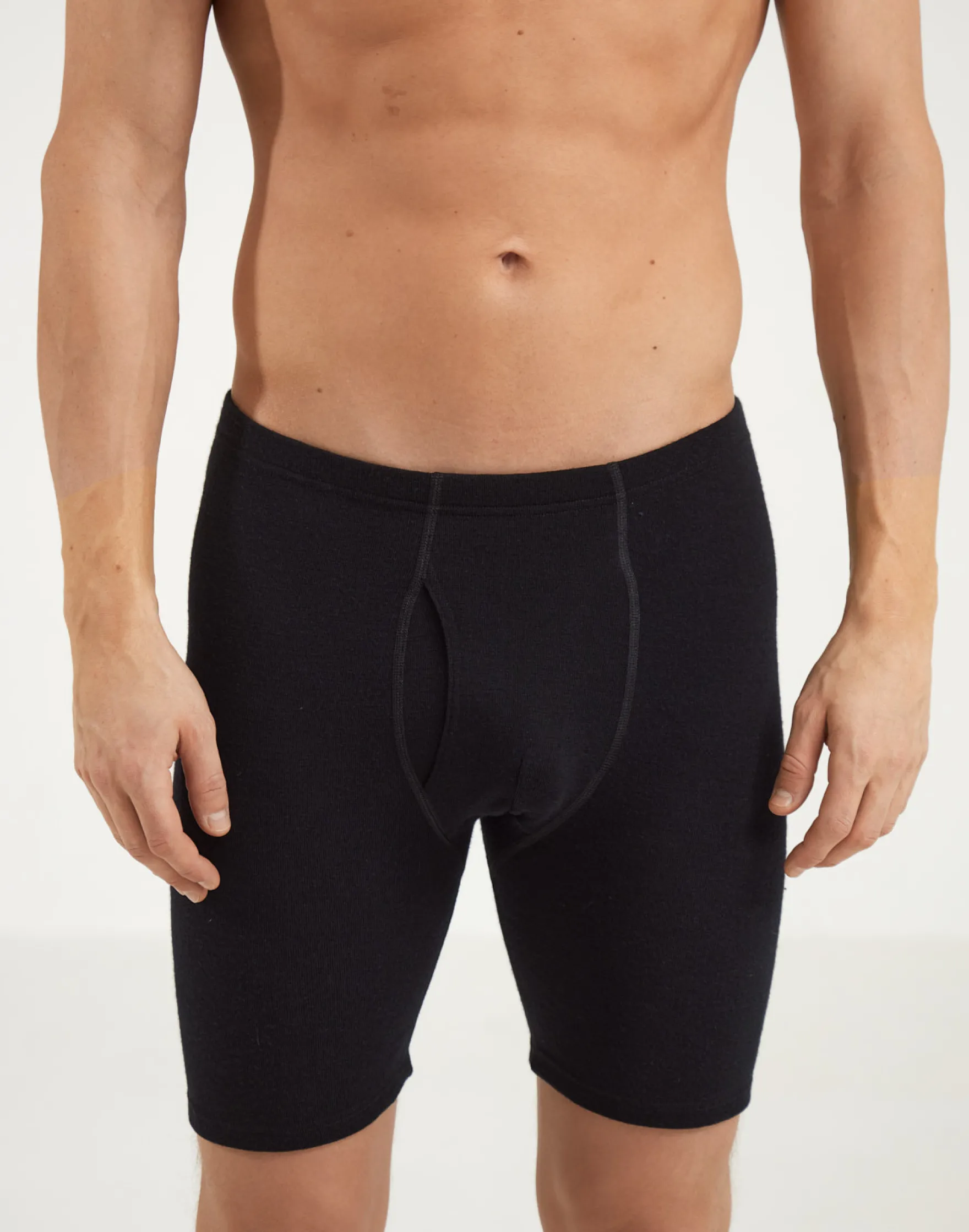 Lange boxershorts med gylp i merinould til mænd