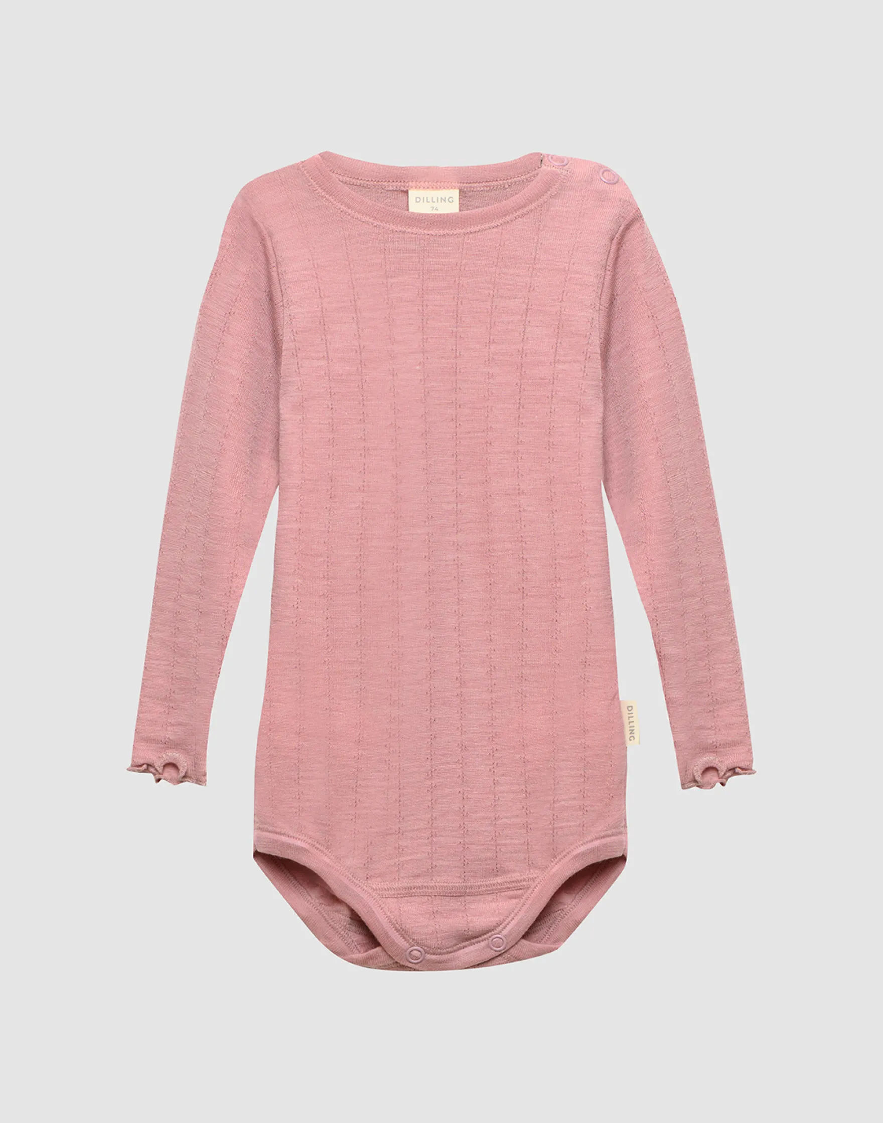 Langærmet body med hulmønster i merinould/silke til baby